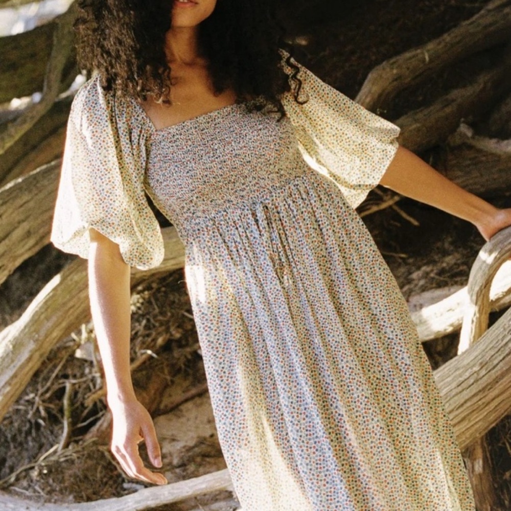 Katrina Dress, Christy Dawn Puff Sleeve, regenerative, cotton dress size large.